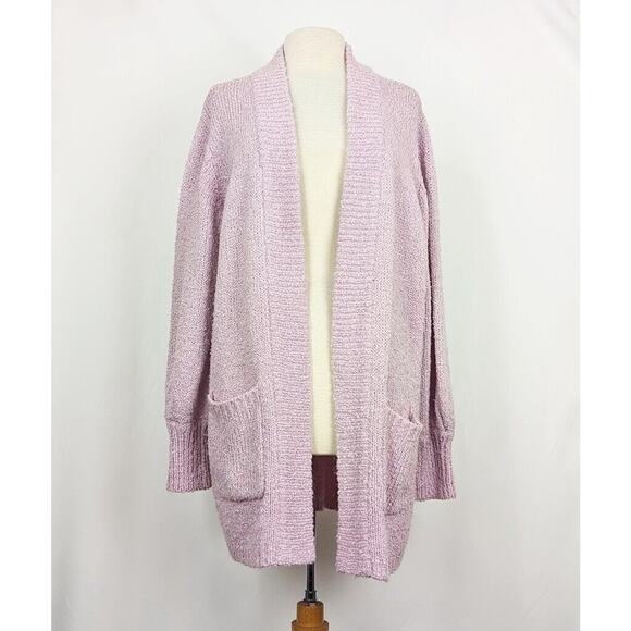 Vintage Sweaters - Vintage 80s Cardigan Oversize Lavender Purple Nubby Acrylic Open Front Size L